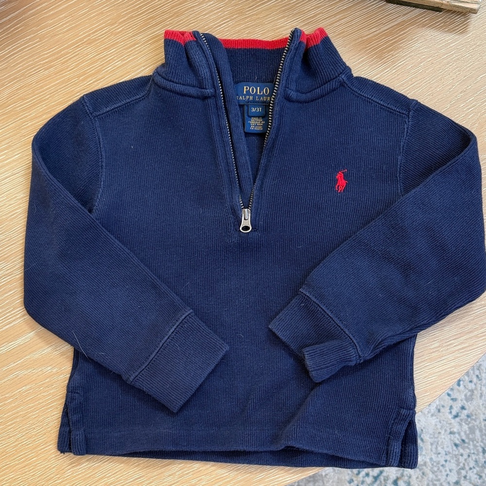 Ralph Lauren Navy Half-Zip Sweater with Red Polo Pony
